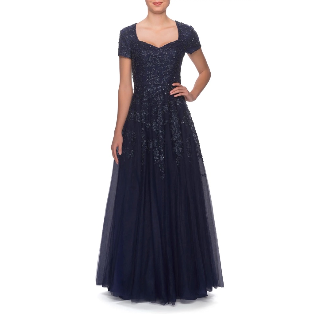 La Femme Embellished Tulle A-Line Gown